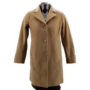 LL Bean Coat Womens  Brown 100% Lambswool Long Button Up Jacket Heavyweight 12